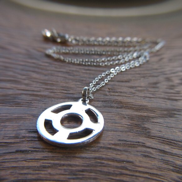 Silvertone Clockface-style pendant w/ crystals. Vintage. - Picture 3 of 7